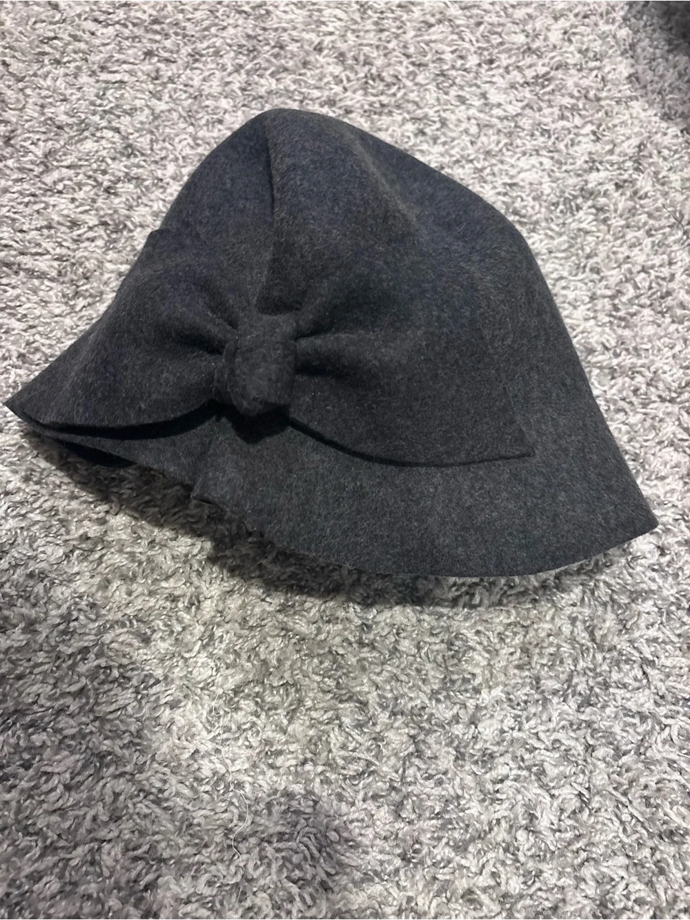 Girls Felt Bow Bucket Hat - Charcoal